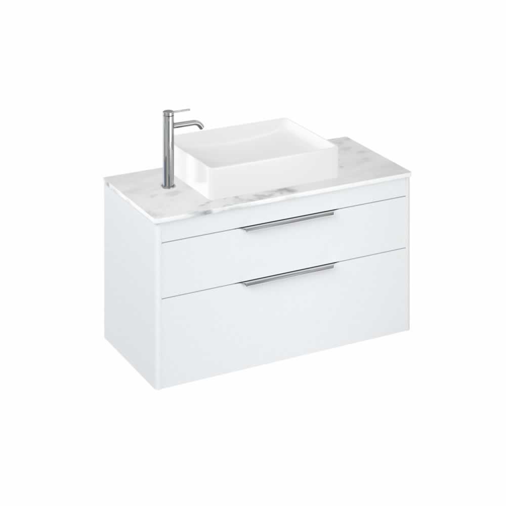 Shoreditch 100cm double drawer Matt White with Carrara White Worktop and Quad Countertop Basin